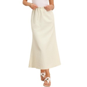 INSPIRE CHIC Women's Casual Fishtail Elastic Waist Drawstring Back Slit Flared A-Line Maxi Skirts - 1 of 4