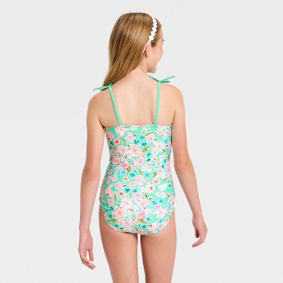 Cat & Jack Girls' Whimsical Floral One Piece Swimsuit - Cat & Jack™ Nettle Green M — фото 2