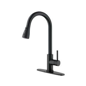 Munora Black Kitchen Faucet with Pull Down Sprayer, Commercial Stainless Steel Single Handle Single Hole Kitchen Sink Faucet - 1 of 4