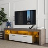 51"W/63"W Modern TV Stand TV  Console Floor TV Cabinet with LED Color Changing Lights, Toughened Glass Shelf and Drawer-ModernLuxe - 2 of 4
