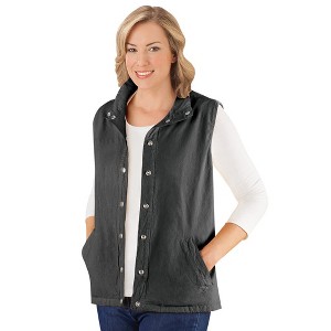 Collections Etc Snap Front and Cinch Back Sleeveless Vest with Front Slant Pockets - Flattering Layering Piece for Outfit - 1 of 4