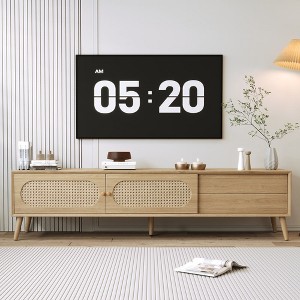 Chic Crate - 80" Modern Farmhouse Media Console - Solid Wood Frame TV Stand for Living Room/Home Theatre - Boho Storage Cabinet - Natural Oak - 1 of 4