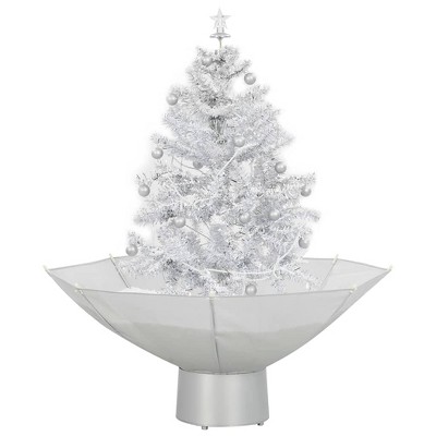 VidaXL 2 ft White Snowing Christmas Tree with Star LED Lights, Ornaments, and Umbrella Base