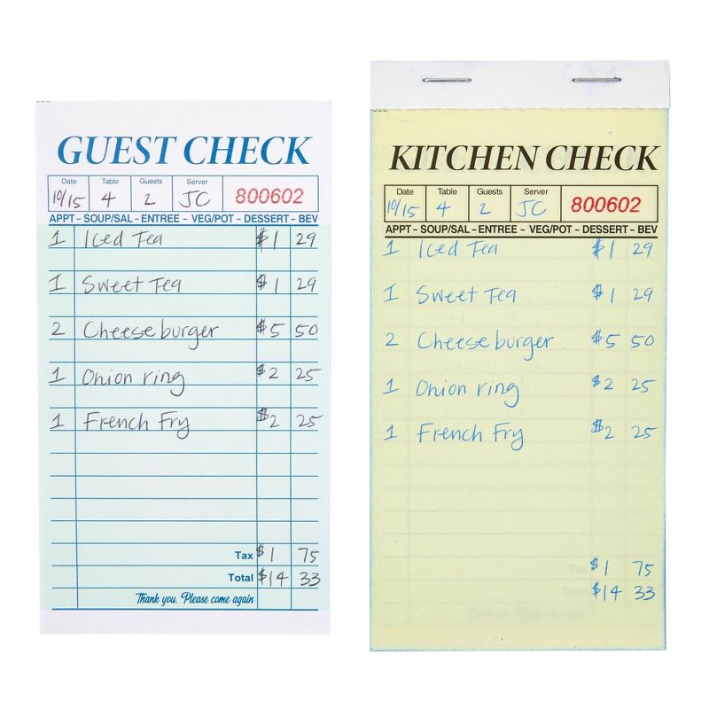 Juvale 10 Pack Restaurant Server Note Pads for Food Servers, Guest Check Pads for Waiter, Waitress, 2-Part Carbonless, 500 Total Tickets, 3 x 7 In, 3 of 9
