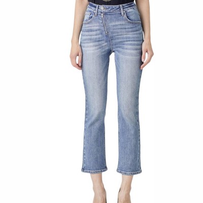 Women's Straight Leg Asymetrical Zipper Jeans - RISEN