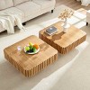 31'' Modern Small Wood Square Coffee Table, Handcraft Drum Coffee Table with MDF Pedestal Base for Living Room,Compact Spaces-Coolbibila - 3 of 4