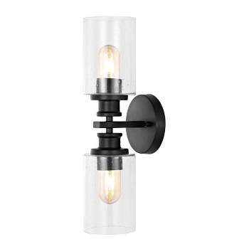 16.5" LED 2-Light Jules Edison Cylinder Iron/Seeded Glass Contemporary Wall Sconce Black - JONATHAN Y