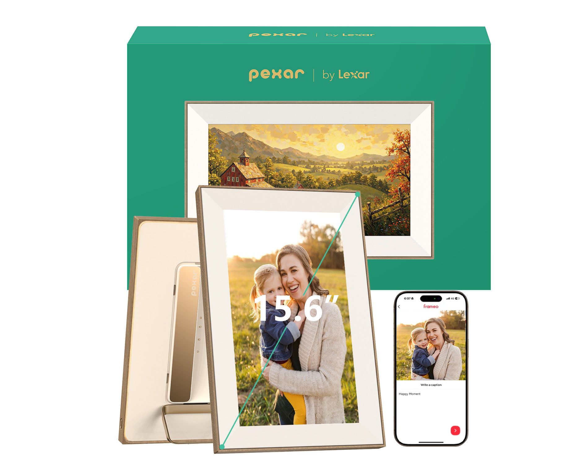 Pexar Starlight 15.6" FHD Digital Photo Frame by Lexar, Large Anti-Glare Touch, 64GB Storage, Share Photos/Videos via App, Ideal for Gifts