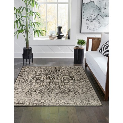 Soho Heriz Black Medallion 6' x 9' Easy Care Synthetic Rug