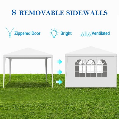 Outdoor 10×10 FT Party Tent, Heavy Duty Gazebo Wedding Canopy with Removable Walls and Hoop Fasteners, Gazebo with Windows-Coolbibila