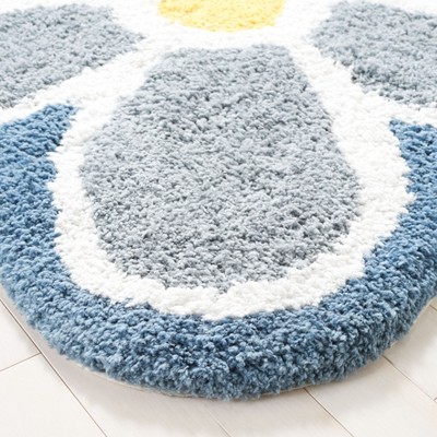 Ivory and Blue Floral Handmade Round Wool Rug