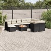 vidaXL Patio Sofa Set with Cushions Outdoor Furniture 11 Piece Poly Rattan - Black and Cream - 2 of 4