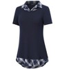 Women's Short Sleeve V-Neck Contrast Collared Shirts Patchwork Work Blouse Tunics Tops - 2 of 4