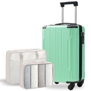 FURNIinspire Bag And Luggage Sets 20 Inch Luggage Set, Lightweight Checked Suitcase with 2 Mesh Bag Travel, Creamy Green, 8.3"*13.6"*21.5" - 1 of 4