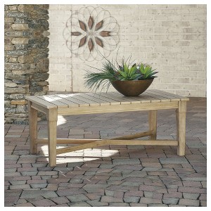 Signature Design by Ashley Carter Hall Outdoor Coffee Table, Weather-Resistant Eucalyptus Wood, Beige with Protective Coating - 1 of 4