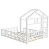 DOMETOUR Twin Size House Shape Headboard Floor Bed with Guardrails, Slats Support, Nightstand ,White - 3 of 4