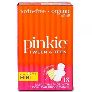 Pinkie Tween & Teen Ultra-Thin Organic Topsheet Pads with Wings - Size Mini - 18ct - 1 of 4