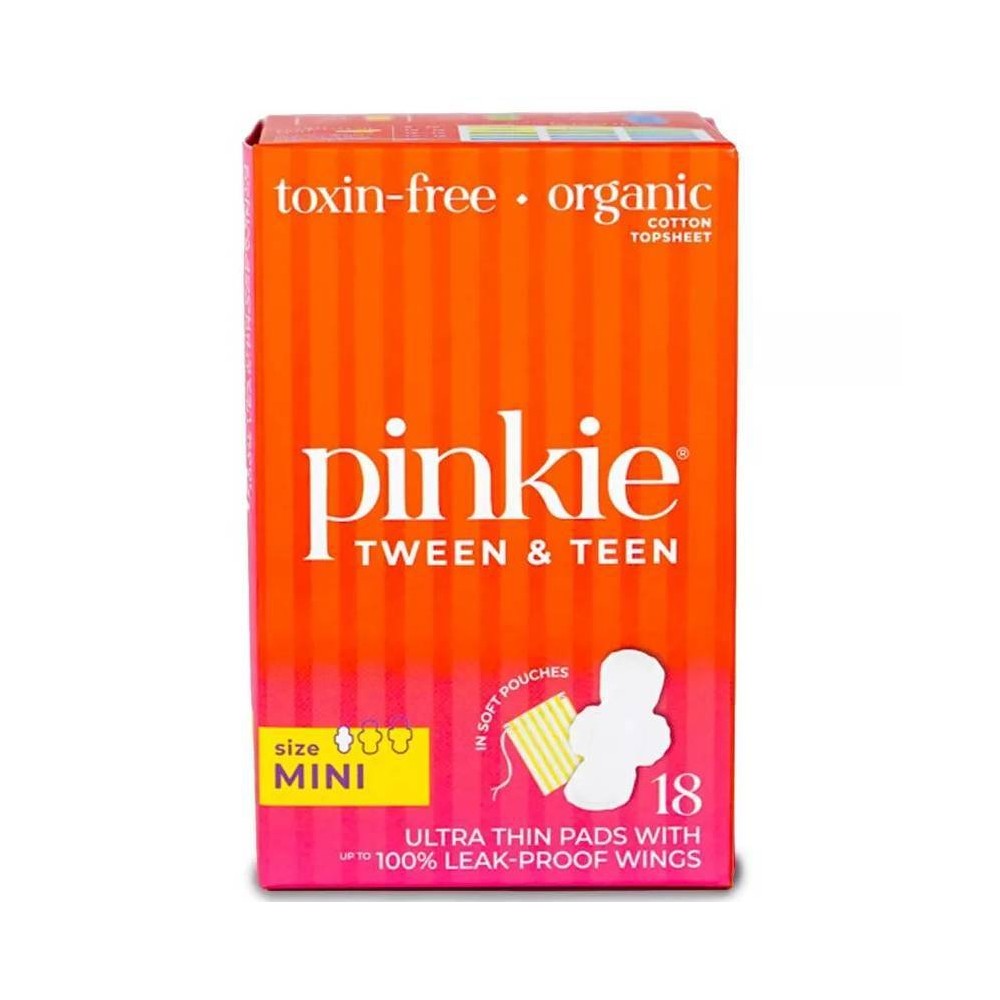 Pinkie Tween & Teen Ultra-Thin Organic Topsheet Pads with Wings - Size Mini - 18ct