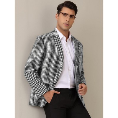 Lars Amadeus Men's Classic Fit Business Two Button Houndstooth Printed Blazer Black White Small — фото 2