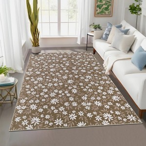 Modern Washable Foldable Rug, Floral Pattern Area Rug with Non Slip Backing, Non-Slip Low Pile Floor Carpet for Living Room Dorm Office Decor - 1 of 4