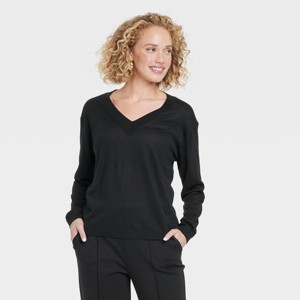Women's Fine Gauge V-Neck Pullover Sweater - A New Day™ - 1 of 3
