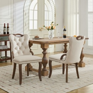 TIRAMISUBEST Set of 2 Velvet Dining Chair with Button-Tufted & Nailhead Trim Design, Accent Chairs with 3 Solid Wood Handles - 1 of 4
