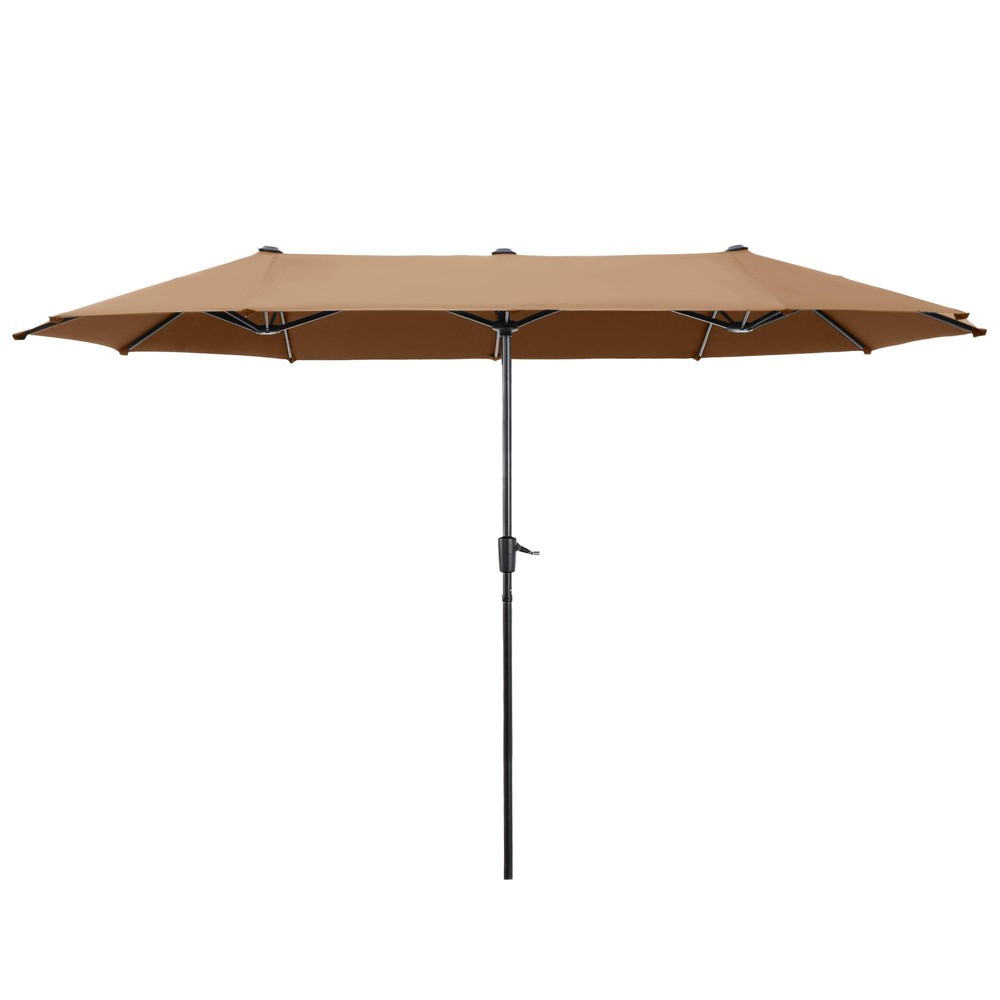 Captiva Designs 6.5'x13' Rectangular Outdoor Market Umbrella Brown: UV & Fade Resistant, Crank Lift, Steel Frame