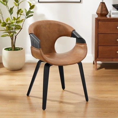 HOMLUX Faux Leather Home Office Desk Chair with Wood Legs for Living Room&Bedroom, Walnut Bentwood