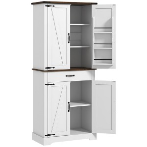71" Tall Kitchen Cabinet, Farmhouse Pantry Cabinet w/ Barn Doors, 6 Shelves w/ 2 Doors, Drawer and Adjustable Shelves - 1 of 4