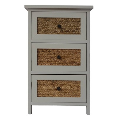 3 Drawer Wooden Accent Cabinet with Corn Husk Weave Front Heathered White/Brown - The Urban Port