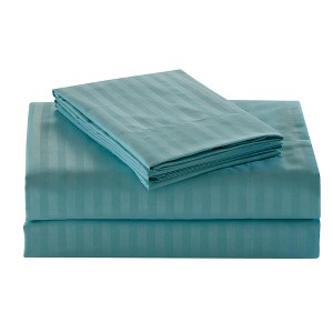 Plazatex Embossed 1800 Series Wrinkle Resistant Stripe All Season Bed Sheet Set, Turquoise - 1 of 3