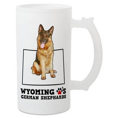 Elanze Designs The Cowboy State Wyoming Loves German Shepherds Matte White Frosted Glass Classic Mug Stein, 16 Ounce