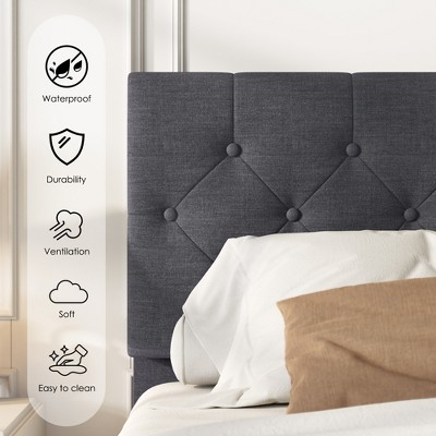 CSBDHome Linen Fabric Upholstered Platform Bed Frame with Headboard