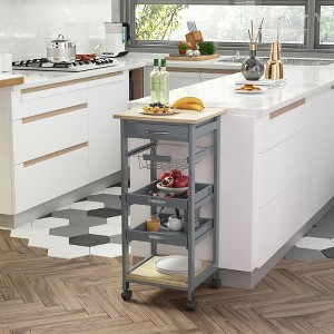 NicBex Mobile Kitchen Island Cart Morden Kitchen Carts on Wheels with Storage, Slide-Out Basket, 2 Pull-Out Trays and Drawer for Kitchen, Gray - 1 of 4