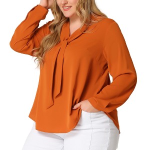 Agnes Orinda Women's Plus Size Long Sleeve Elegant Tie Chiffon Formal Office Blouses - 1 of 4