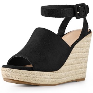 Allegra K Women's Slingback Open Toe Buckle Espadrille Wedge Heel Sandals - 1 of 4