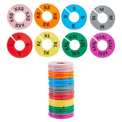 Stockroom Plus 80 Pack XXS to XXXL Sizing Rings for Clothing Closet Racks, Hangers Dividers for Small Business, Yard Sale, 8 Colors