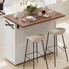 46.5'' Farmhouse Kitchen Island with Drape of Beads, Power Outlet, Rolling Kitchen Cart on Wheels with Drop Leaf, 3 Doors, 3 Drawers for Home - 2 of 4