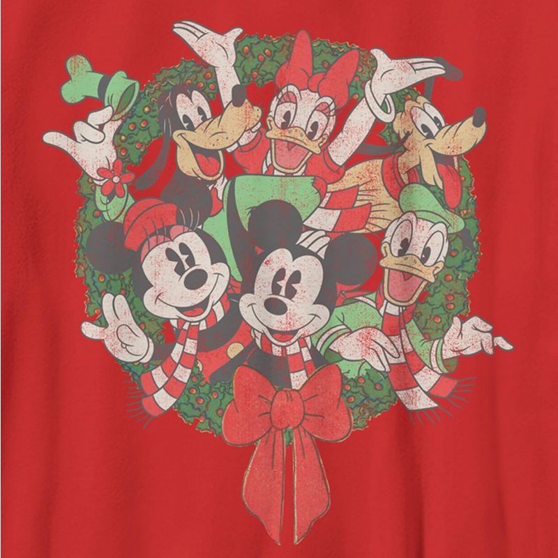 Boy's Mickey & Friends Christmas Distressed Group Wreath T-Shirt, 2 of 5