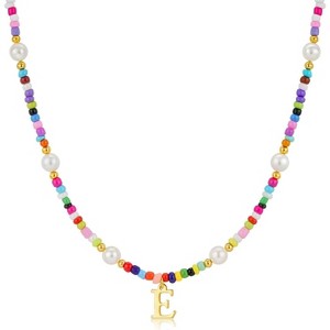 Personalized Beaded Choker Necklace Colorful Initial Pearl Teen Girl Gift E - 1 of 4