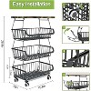 TOBILI 4 Tier Fruit Basket for Kitchen - Stackable Fruit and Vegetable Storage Cart with Wooden Top Rolling Wheels - 3 of 4
