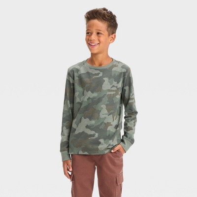 Boys' Long Sleeve Camo T-shirt - Cat & Jack™ Olive Green : Target