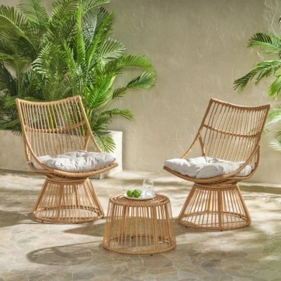 3 Piece Rattan Patio Table and Chairs Sets with Metal Frame, Outdoor Conversation Furniture Set,Patio Table Set for Small Space-Maison Boucle