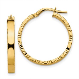 Black Bow Jewelry 3mm x 25mm 14k Yellow Gold Polished & D/C Edge Round Hoop Earrings - 1 of 4