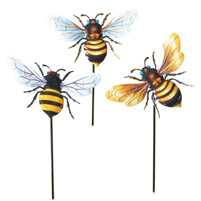 Collections Etc Charming Bee Telescoping Outdoor Garden Stakes - Set of 3