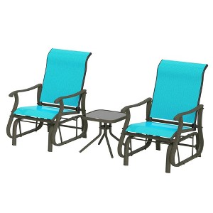 Resenkos Swing Glider Chair,  Outdoor Chair,3-Piece Outdoor Gliders Set Bistro Set with Tempered Glass Top Table, Bright Blue - 1 of 4