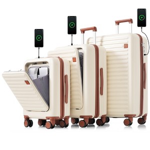 2pc/3pc/4pc ABS Hard Shell Luggage Sets, Front Opening Suitcase with USB Port, Cup Holder and Spinner Wheels 4W -ModernLuxe - 1 of 4