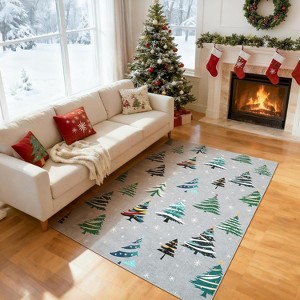 Washable Christmas Runner Rug, Soft Non-Slip Low Pile Carpet for Kitchen, Hallway, or Bedroom Festive Decor - 1 of 4