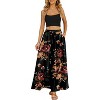 Women's Flowy High-Waist Maxi Skirt - Summer Pleated Long Skirt with Pockets Brown Floral Black - 2 of 4
