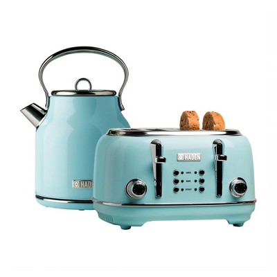 Haden Heritage 4 Slice Wide Slot Stainless/copper Retro Toaster and 1.7 Liter Stainless Steel Retro Electric Kettle, Stainless Steel / Copper